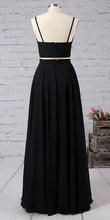 Two Piece Prom Dresses Spaghetti Straps A line Sexy Black Long Prom Dress JKL562