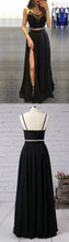Two Piece Prom Dresses Spaghetti Straps A line Sexy Black Long Prom Dress JKL562