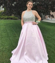 Sparkly Prom Dresses A-line Halter Rhinestone Long Simple Prom Dress Sexy Evening Dress JKL565