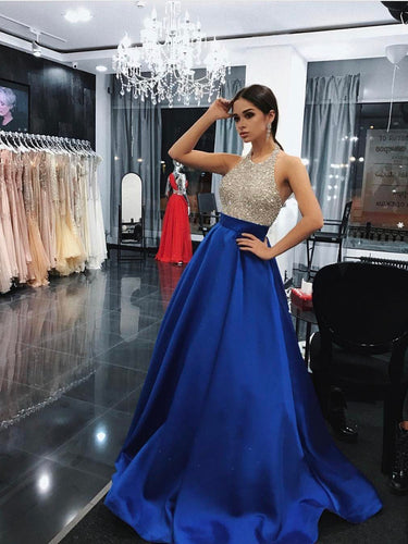 Sparkly Prom Dresses A-line Halter Rhinestone Long Simple Prom Dress Sexy Evening Dress JKL565