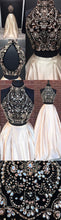 Two Piece Prom Dresses High Neck A-line Floor-length Rhinestone Sexy Prom Dress JKL570