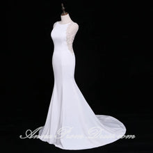 Mermaid Prom Dresses Scoop Beading Brush Train White Sexy Long Prom Dress JKL573