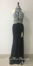 Black Prom Dresses High Neck Short Train Rhinestone Slit Prom Dress Long Evening Dress JKL574