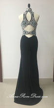 Black Prom Dresses High Neck Short Train Rhinestone Slit Prom Dress Long Evening Dress JKL574
