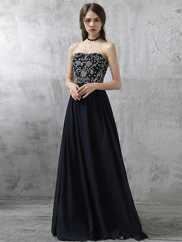 Simple Prom Dresses Sweetheart Floor-length Dark Navy Chiffon Sexy Prom Dress JKL575