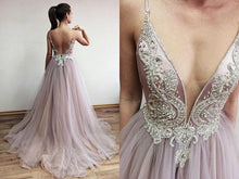 Chic Prom Dresses Open Back Spaghetti Straps A-line Rhinestone Sexy Long Prom Dress JKL576