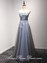 Long Prom Dresses Sweetheart A line Appliques Lace up Tulle Prom Dress JKL578