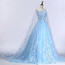 Beautiful Prom Dresses A Line Bateau Sweep Train Light Sky Blue Lace Prom Dress JKL587|Annapromdress