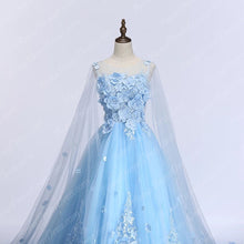 Beautiful Prom Dresses A Line Bateau Sweep Train Light Sky Blue Lace Prom Dress JKL587|Annapromdress
