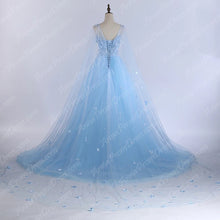 Beautiful Prom Dresses A Line Bateau Sweep Train Light Sky Blue Lace Prom Dress JKL587|Annapromdress