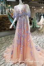 Luxury Prom Dresses V Neck Sweep Train Embroidery Long Prom Dress Sexy Evening Dress JKL590