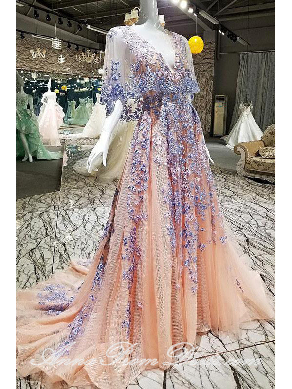 strapless open back dress Elegant Tulle Sequin Beads Long Prom Dress Tulle Formal Dress – shopluu main image 1