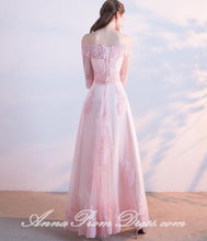 Long Prom Dresses Off-the-shoulder Aline Floor-length Tulle Pink Prom Dress JKL595