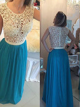 Long Prom Dresses Scoop A Line Floor Length Chiffon Lace Beading Sexy Prom Dress JKL597