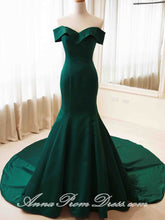 Green Prom Dresses Trumpet Mermaid Sweep Train Off-the-shoulder Long Prom Dress JKL602