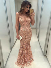 Sexy Prom Dresses Spaghetti Straps Floor-length Lace Sheath Prom Dress Long Evening Dress JKL604