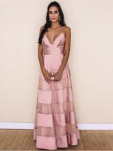 Sexy Prom Dresses A Line Spaghetti Straps Floor-length Lace Pink Chic Prom Dress JKL607