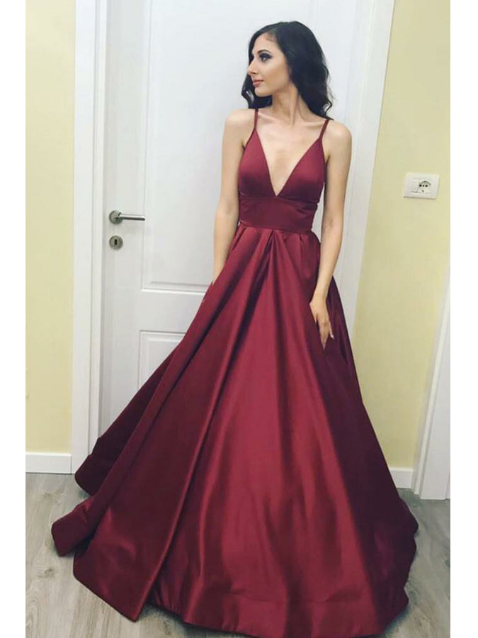 Cheap Prom Dresses A Line Floor-length Spaghetti Straps Burgundy Long – Anna PromDress