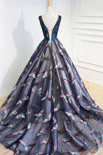 Beautiful Prom Dresses Ball Gown V Neck Lace Beading Bowknot Tulle Prom Dress JKL611