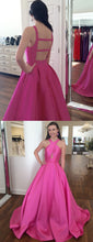 Cheap Prom Dresses A Line Brush Train Halter Fuchsia Long Sexy Prom Dress JKL612|Annapromdress