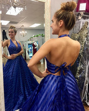 Two Piece Prom Dresses Halter Aline Floor Length Open Back Beautiful Prom Dress JKL617