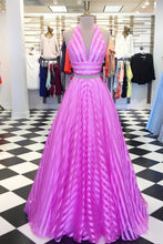 Two Piece Prom Dresses Halter Aline Floor Length Open Back Beautiful Prom Dress JKL617