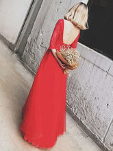 Red Prom Dresses Bateau Floor-length Appliques Lace-up Long Prom Dress Evening Dress JKL618