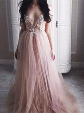 Chic Prom Dresses Spaghetti Straps A Line Floor-length Long Tulle Sexy Prom Dress JKL621