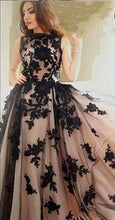Black Prom Dresses Scoop A Line Floor-length Appliques Long Prom Dress Sexy Evening Dress JKL628