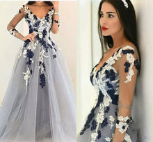 Sexy Prom Dresses V-neck Aline Floor Length Grey Beautiful Long Prom Dress JKL629