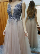 Long Prom Dresses Scoop Floor-length Rhinestone Backless A-line Prom Dress Evening Dress JKL630