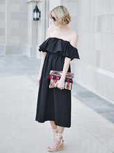 Black Cheap Prom Dresses Off-the-shoulder Tea-length Long Sexy Simple Prom Dress JKL631