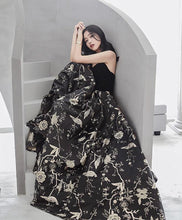 Chic Prom Dresses Black Sweetheart A Line Floral Print Sweep Train Long Prom Dress JKL633