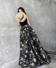 Chic Prom Dresses Black Sweetheart A Line Floral Print Sweep Train Long Prom Dress JKL633