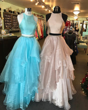 Two Piece Prom Dresses A-line Scoop Floor-length Long Sparkly Chic Prom Dress JKL637|Annapromdress