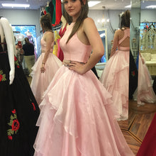 Two Piece Prom Dresses A-line Scoop Floor-length Long Sparkly Chic Prom Dress JKL637|Annapromdress