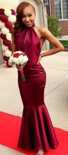 Sexy Prom Dresses Halter Short Train Burgundy Long Mermaid Prom Dress JKL643