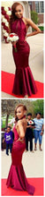 Sexy Prom Dresses Halter Short Train Burgundy Long Mermaid Prom Dress JKL643