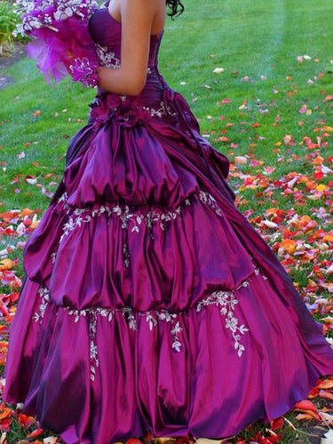 Ball Gown Prom Dresses Floor-length Taffeta Fuchsia Beautiful Long Prom Dress JKL645