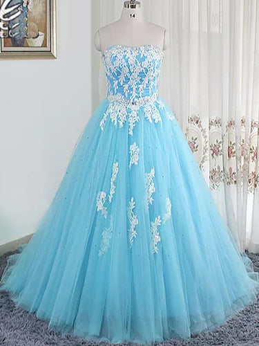 Ball Gown Prom Dresses Sweetheart Short Train Light Sky Blue Long Prom Dress Evening Dress JKL647