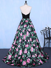 Black Prom Dresses Halter Short Train Floral Print Sexy Prom Dress Evening Dress JKL649