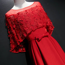 Red Prom Dresses A-line Scoop Sweep Train Satin Lace Beautiful Long Prom Dress JKL653