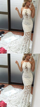Beautiful Prom Dresses Mermaid Halter Brush Train Lace Ivory Long Sexy Prom Dress JKL659