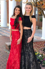 Two Piece Prom Dresses Trumpet Mermaid Off-the-shoulder Lace Long Black Prom Dress JKL661|Annapromdress
