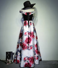 Floral Print Prom Dresses Off-the-shoulder A-line Floor-length Cheap Sexy Prom Dress JKL664