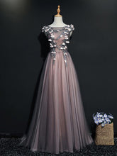 Beautiful Prom Dresses Aline Bateau Appliques Lace-up Long Pink Prom Dress JKL668