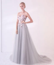 Beautiful Prom Dresses A-line Sweetheart Sweep Train Grey Sexy Long Prom Dress JKL674