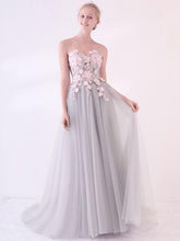 Beautiful Prom Dresses A-line Sweetheart Sweep Train Grey Sexy Long Prom Dress JKL674