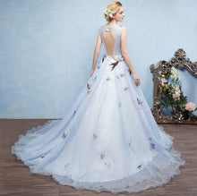 Beautiful Prom Dresses Ball Gown Scoop Sweep Train Lace Butterfly Sexy Long Prom Dress JKL677