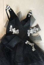 Sexy Prom Dresses Ball Gown Straps Sweep Train Tulle Long Black Prom Dress Chic Evening Dress JKL678